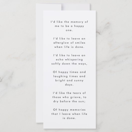 Memorial Foto | Funeral Favor Poem Prayer Card (Achterkant)