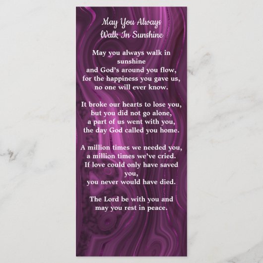 Memorial Foto Funeral Prayer Kaart Paars Marble (Achterkant)