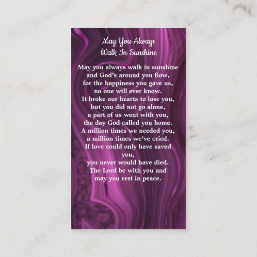 Memorial Foto Funeral Prayer Kaart Paars Marble Contactkaartje (Achterkant)