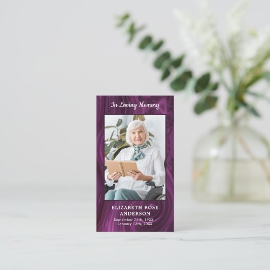 Memorial Foto Funeral Prayer Kaart Paars Marble Contactkaartje (Staand voorkant)