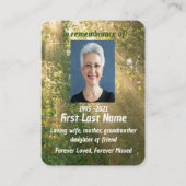 Memorial Foto Gebed Zonneschijn Bos Visitekaartje (Achterkant)