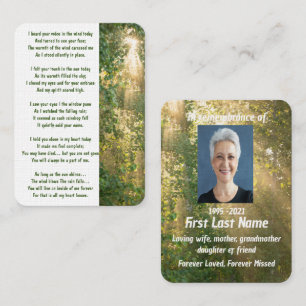 Memorial Foto Gebed Zonneschijn Bos Visitekaartje