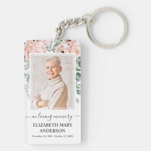 Memorial foto in liefdevolle herinnering Blush Pin Sleutelhanger (achterkant)
