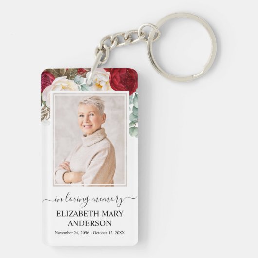 Memorial foto in liefdevolle herinnering rood wit sleutelhanger (achterkant)