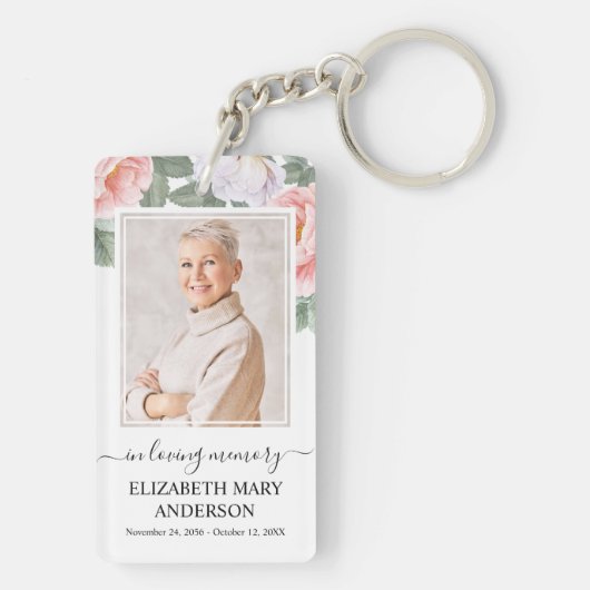 Memorial foto in liefdevolle herinnering roze witt sleutelhanger (achterkant)