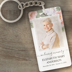 Memorial foto in liefdevolle herinnering roze witt sleutelhanger