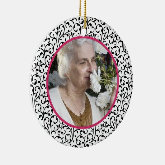 Memorial Foto Kerst Ornament Chic Bloemen Roze (Rechts)