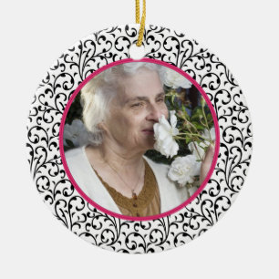 Memorial Foto Kerst Ornament Chic Bloemen Roze
