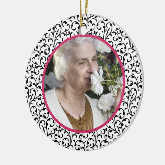 Memorial Foto Kerst Ornament Chic Bloemen Roze (Links)