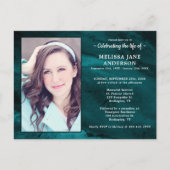 Memorial Foto Marble Green Celebration of Life Uitnodiging Briefkaart (Voorkant)