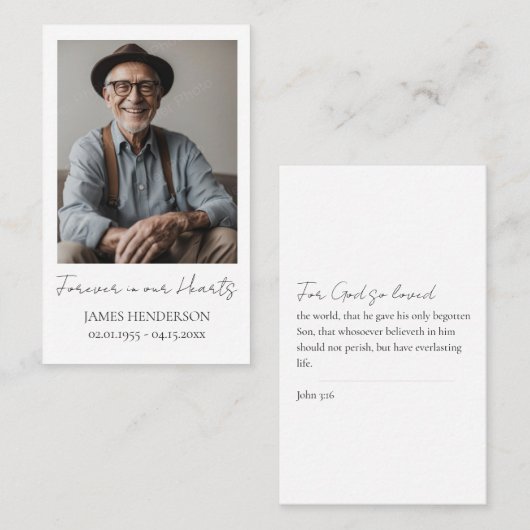 Memorial foto minimale aandenken visitekaartje (Voorkant / Achterkant)