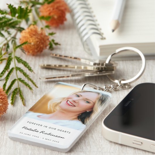 Memorial Foto | Modern script begrafenis Sleutelhanger (Voorkant Rechts)