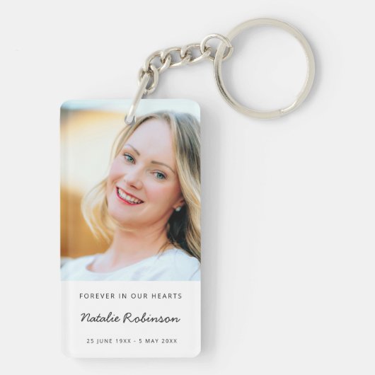 Memorial Foto | Modern script begrafenis Sleutelhanger (achterkant)