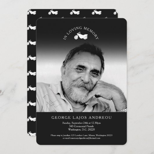 Memorial foto motorfiets begrafenisuitnodigingen kaart (Voorkant / Achterkant)
