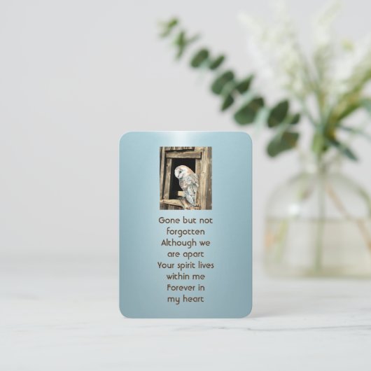 Memorial Foto Prayer Barn Owl Bird Natuur Visitekaartje (Staand voorkant)