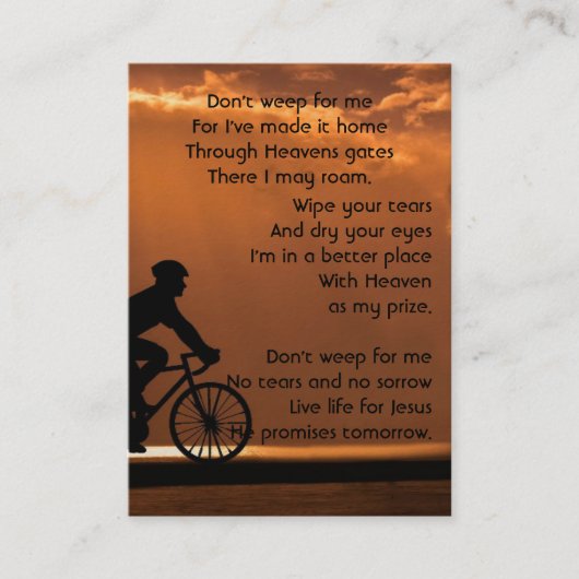 Memorial Foto Prayer Biking Cycling Bike Business Visitekaartje (Voorkant)