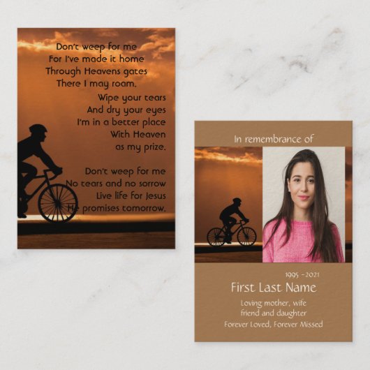 Memorial Foto Prayer Biking Cycling Bike Business Visitekaartje (Voorkant / Achterkant)