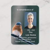 Memorial Foto Prayer Bluebird Garden Bird Visitekaartje (Achterkant)