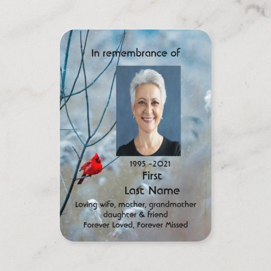 Memorial Foto Prayer Cardinaal Red Bird Visitekaartje (Achterkant)