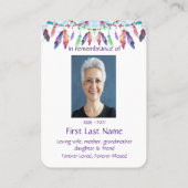 Memorial Foto Prayer Feathers Boho Tribal Native Visitekaartje (Achterkant)