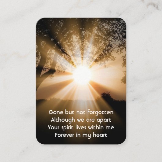 Memorial Foto Prayer Forest Trail Sunlight Beams Visitekaartje (Voorkant)