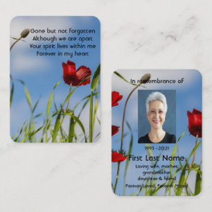 Memorial Foto Prayer Garden Flower Red Anemone Visitekaartje