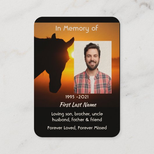Memorial Foto Prayer Horse Silhouette Visitekaartje (Achterkant)