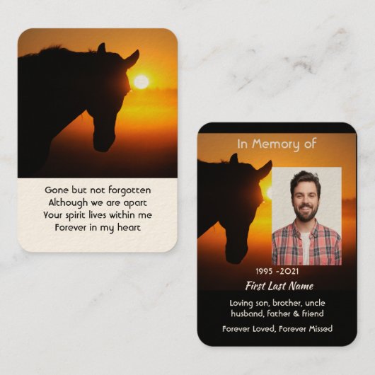 Memorial Foto Prayer Horse Silhouette Visitekaartje (Voorkant / Achterkant)