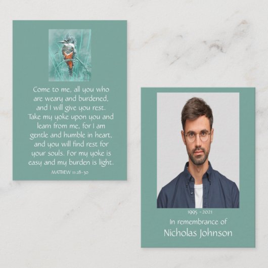 Memorial Foto Prayer Kingfisher Visitekaartje (Voorkant / Achterkant)