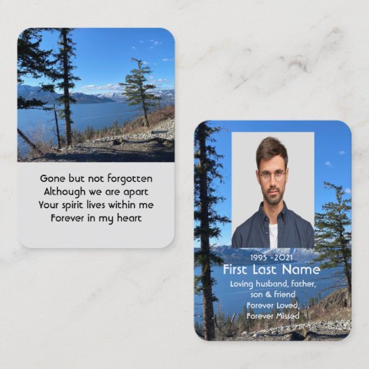 Memorial Foto Prayer Lake Side Forest Trees Visitekaartje (Voorkant / Achterkant)