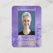 Memorial Foto Prayer Lavender Hummingbird Garden Visitekaartje (Achterkant)