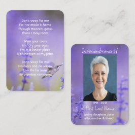 Memorial Foto Prayer Lavender Hummingbird Garden Visitekaartje