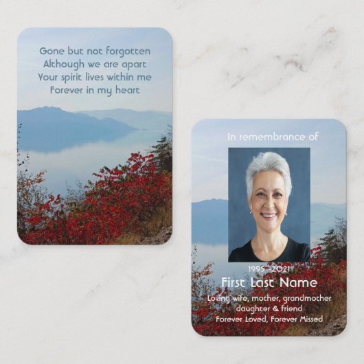 Memorial Foto Prayer Mist Fog Lake Herfst Visitekaartje (Voorkant / Achterkant)