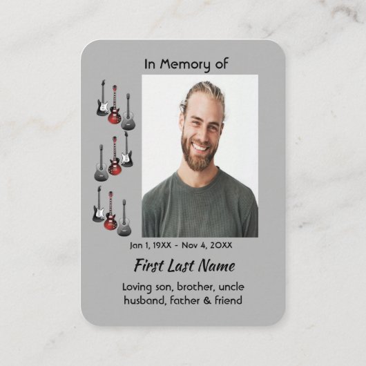 Memorial Foto Prayer Musician Guitar Music Visitekaartje (Achterkant)