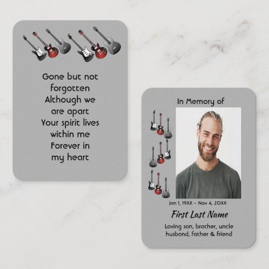 Memorial Foto Prayer Musician Guitar Music Visitekaartje (Voorkant / Achterkant)