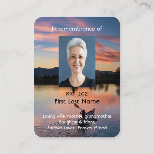 Memorial Foto Prayer Paddling Lake Sunset Water Visitekaartje (Achterkant)
