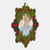 Memorial Foto Tartan Pset Pine Boughs Kerstmis Ornament Kaart (Rechts)