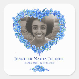 Memorial foto vergeten-me-nots bloem hart krans vierkante sticker