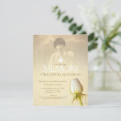 Memorial foto wit roos knop begrafenisaankondiging kaart (Staand voorkant)