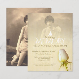 Memorial foto wit roos knop begrafenisaankondiging kaart