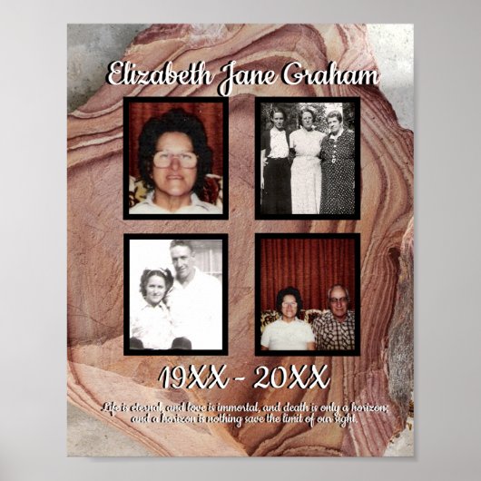 Memorial Four Photo Petrified Wood Quote Poster (Voorkant)