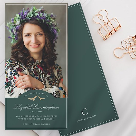 Memorial Funeral Birds Classic Monogram Foto Bedankkaart