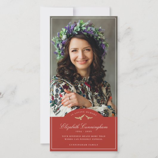 Memorial Funeral Birds Classic Monogram Foto Bedankkaart (Voorkant)