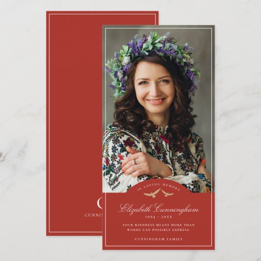 Memorial Funeral Birds Classic Monogram Foto Bedankkaart (Voorkant / Achterkant)