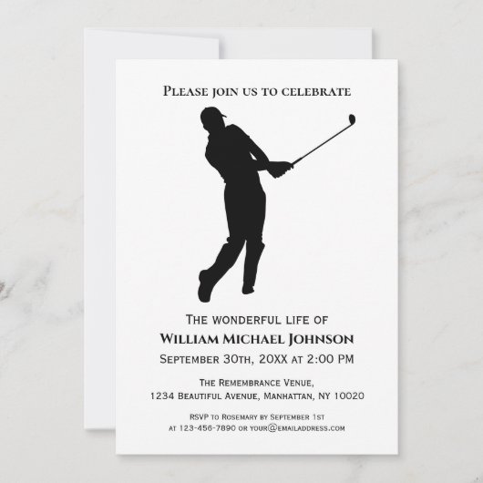 Memorial Funeral Black and White Golf Player Kaart (Voorkant)