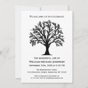 Memorial Funeral Black and White Tree of Life Kaart