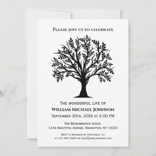 Memorial Funeral Black and White Tree of Life Kaart (Voorkant)