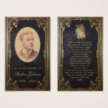Memorial Funeral  Black Gold Prayer Card