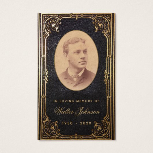 Memorial Funeral  Black Gold Prayer Card Visitekaartje (Voorkant)