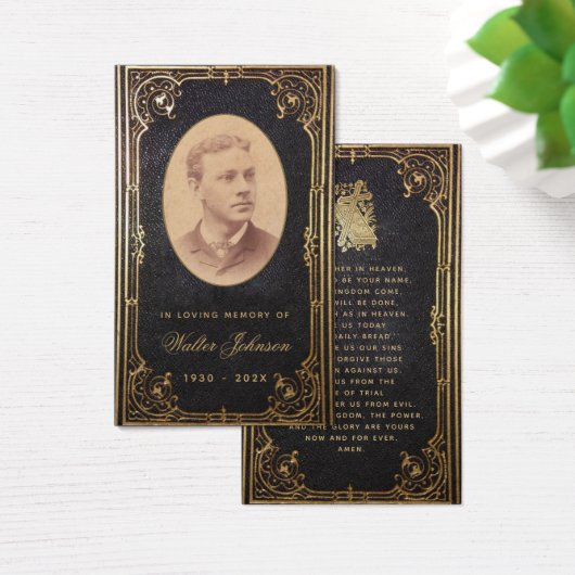 Memorial Funeral  Black Gold Prayer Card Visitekaartje (Bureau)